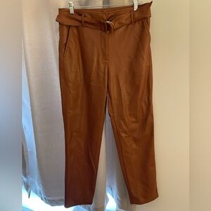 Brown Relaxed Fit Trousers with Straight Leg Faux Leather
